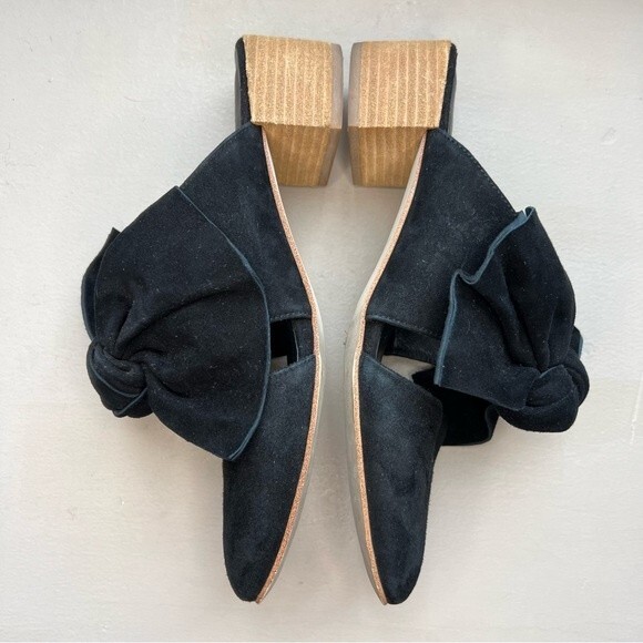 Jeffrey Campbell Black Suede Mule Slip On Shoes w/ Bow & Block Heel Women’s 8 - Picture 6 of 16